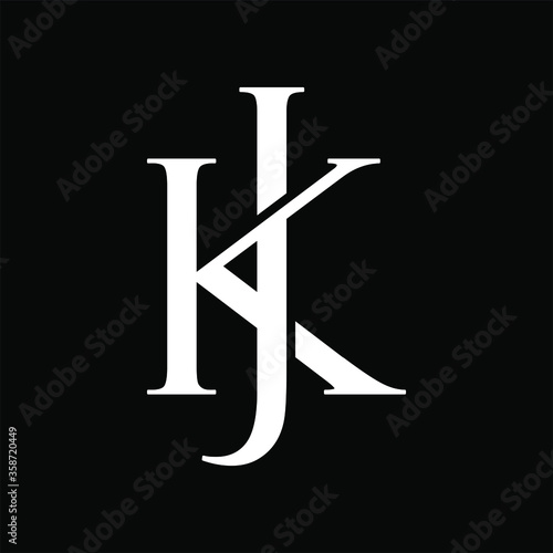 Initial letter JK or KJ logo template with vintage font illustration in flat design monogram symbol