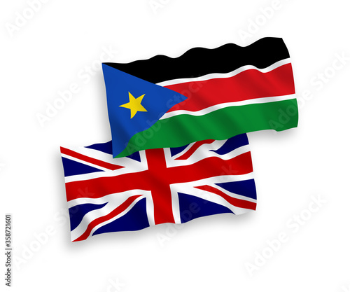 Flags of Great Britain and Republic of South Sudan on a white background