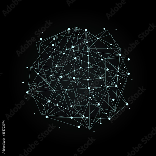 Abstract dynamic spot of nodes and lines for medicine, science, technology, chemistry. Neural network. Vector concept on dark background