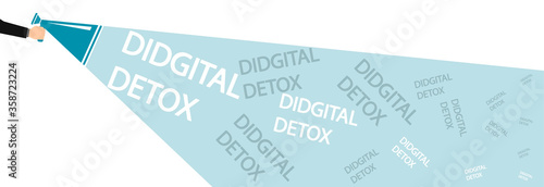 A male hand holds a megaphone showing digital detox. Demonstration without electronic devices.