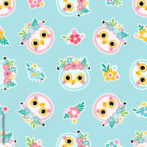 Kids seamless pattern with owl