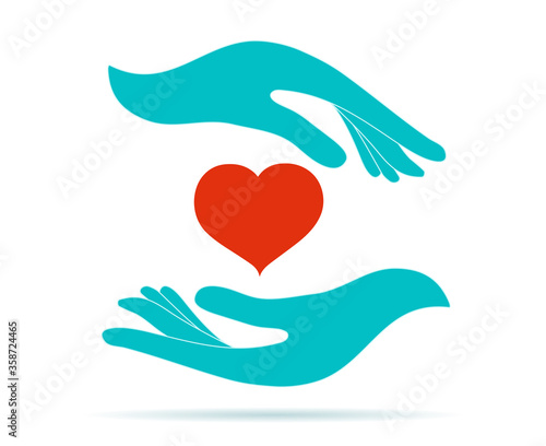 Volunteer donation or solidarity charity concept. Symbol hand giving and hand receiving. Voluntary assistance and support service. Organization of volunteers. Contribution. Isolated