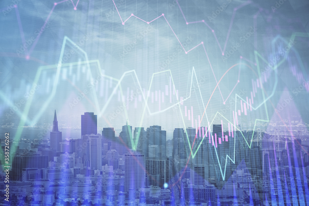 Forex graph on city view with skyscrapers background multi exposure. Financial analysis concept. Forex graph on city view with skyscrapers background multi exposure. Financial analysis concept.