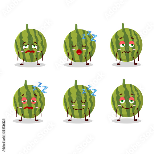 Cartoon character of watermelon with sleepy expression