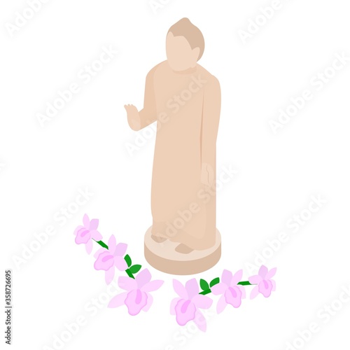 Standing buddha icon. Isometric illustration of standing buddha vector icon for web