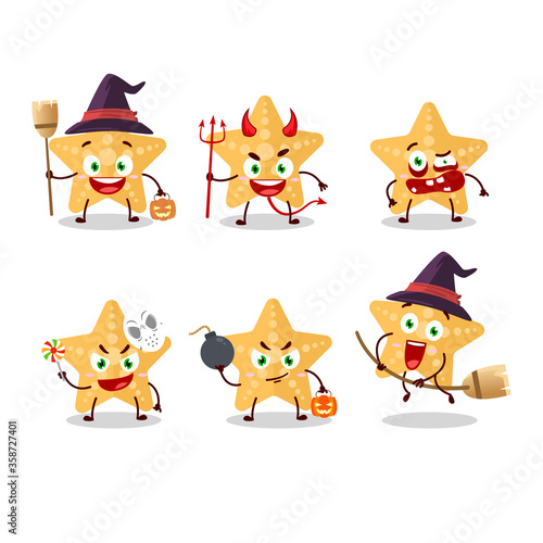 Halloween expression emoticons with cartoon character of yellow starfish