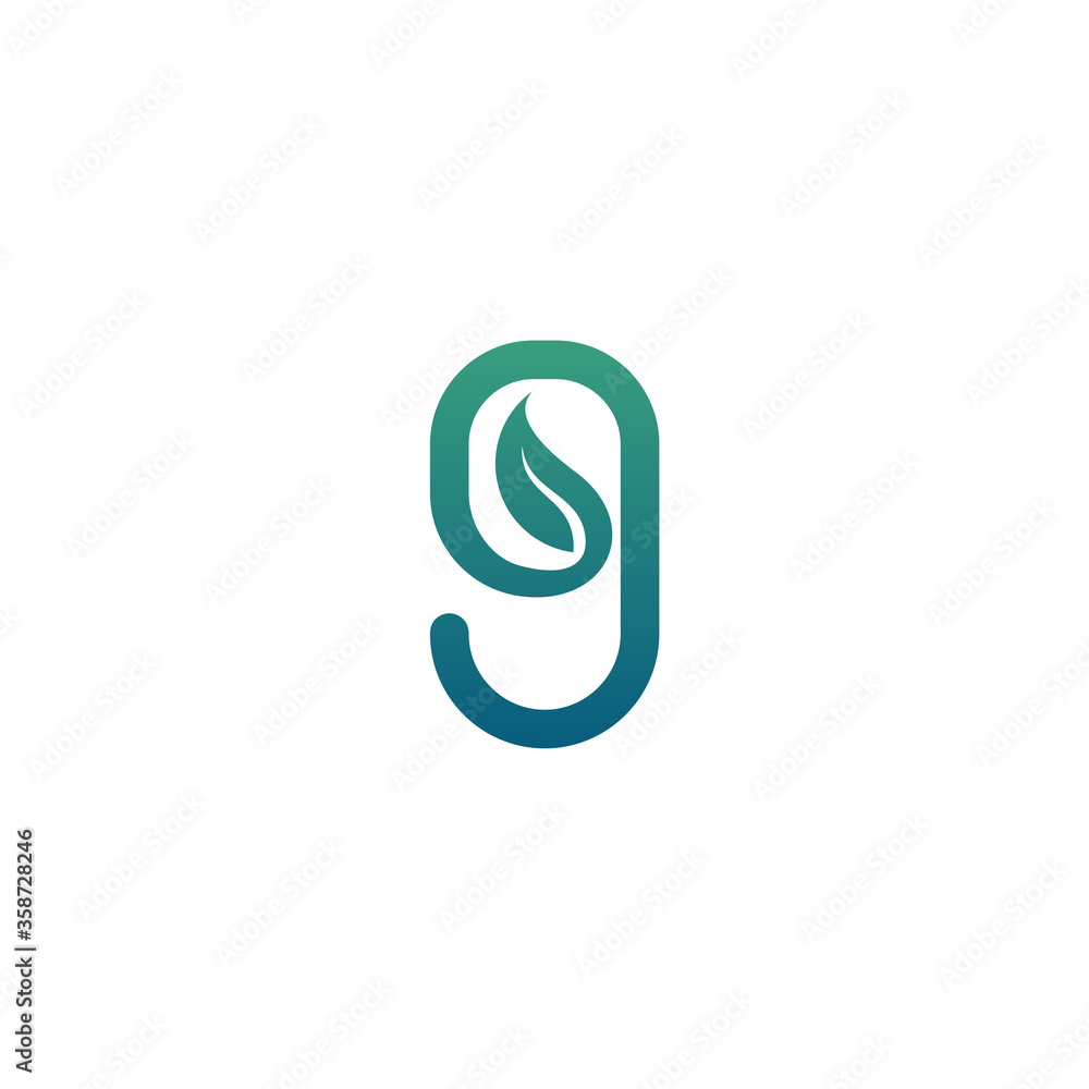 initial letter g logo and leaf, line art style design template initial letter g logo and leaf, line art style design template