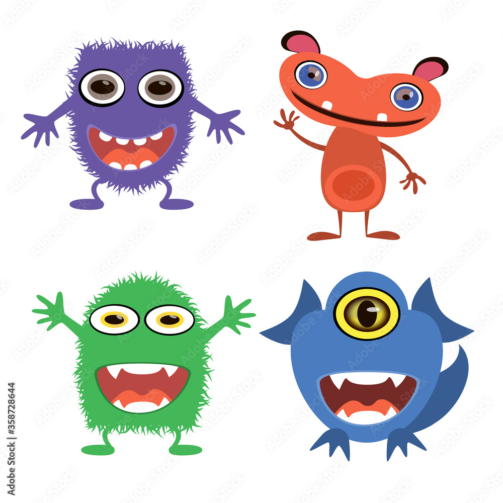 Set of cartoon monsters. Funny and funny monsters.