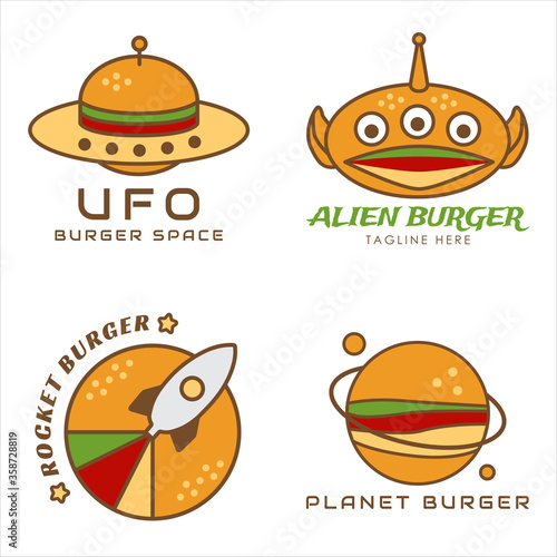 Flat Design Simple Outline Fast Food Burger Logo Set