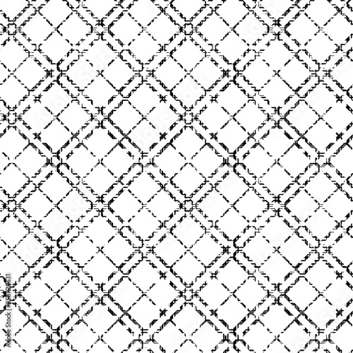 black and white Plaid Seamless Grunge Texture with Hand Painted Crossing Brush Strokes for Print  Upholstery  Cloth. Rustic Check Texture. Vector Seamless Tartan. Scottish Ornament