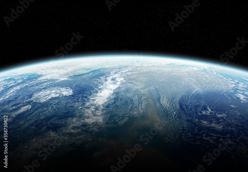 Fototapeta Naklejka Na Ścianę i Meble -  View of planet Earth close up with atmosphere during a sunrise 3D rendering elements of this image furnished by NASA