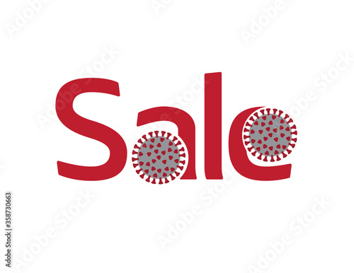 Red SALE logo with coronavirus illustration on White background