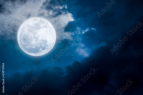 Full Moon, Full glowing moon with stars and cloud at beautiful night.