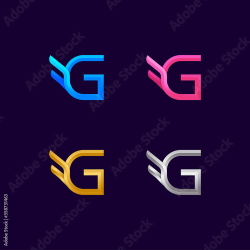 Letter G logotype with Colourful and Premium Luxury Wings logo, Freedom and Fly sign, Falcon or Eagle symbol for your Business Company and Corporate branding identity, Vector illustration