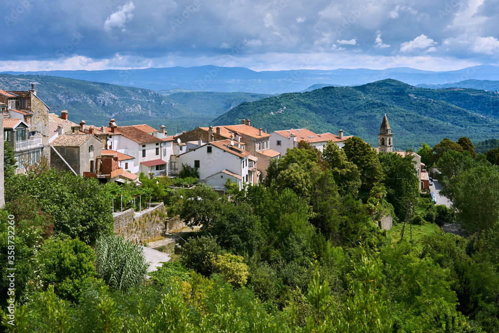 The historic hilltop town of Motovun, Croatia.