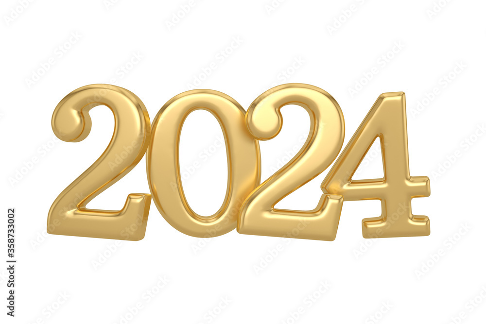 Happy New Year golden metallic numbers. Festive poster or banner design. 3D illustration. Happy New Year golden metallic numbers. Festive poster or banner design. 3D illustration.