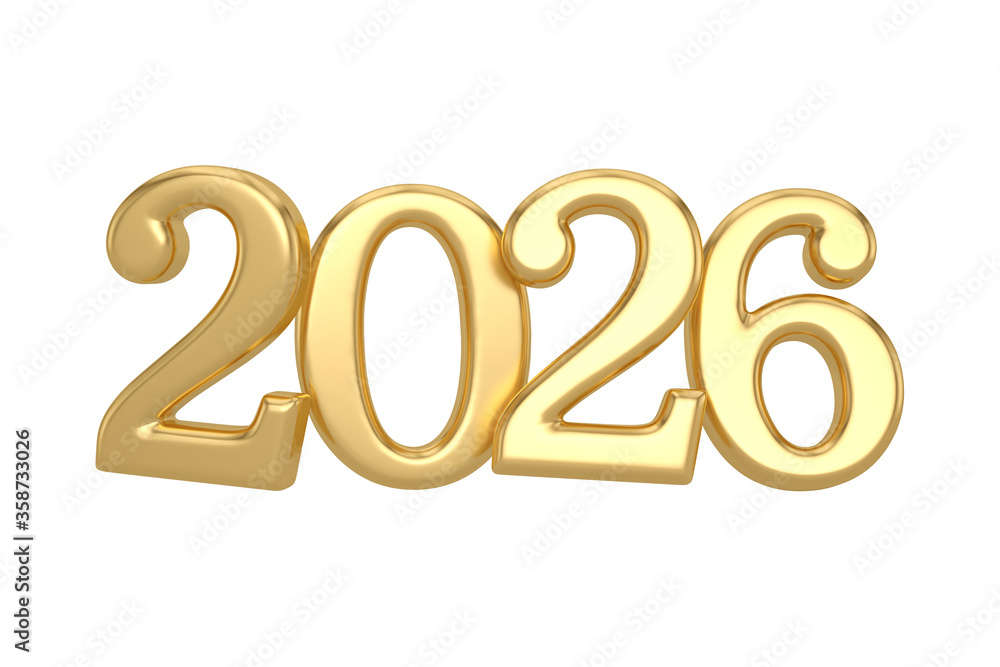 Happy New Year golden metallic numbers. Festive poster or banner design. 3D illustration. Happy New Year golden metallic numbers. Festive poster or banner design. 3D illustration.