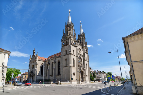 Fototapeta Naklejka Na Ścianę i Meble -  Vrsac, Serbia - June 04, 2020: A magnificent Roman – catholic cathedral dedicated to St Gerhard (serbian: Crkva Svetog Gerharda) was built in 1863. 