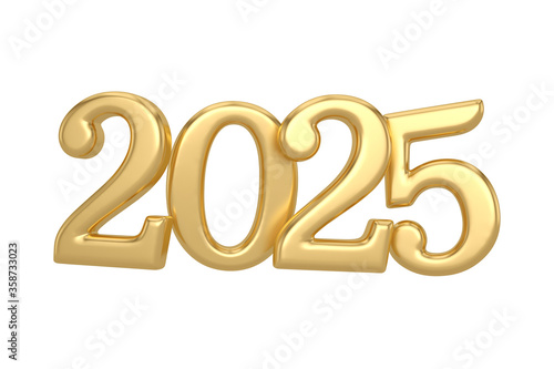 Happy New Year golden metallic numbers. Festive poster or banner design. 3D illustration.