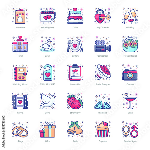 Bridal Shower flat Icons Pack 