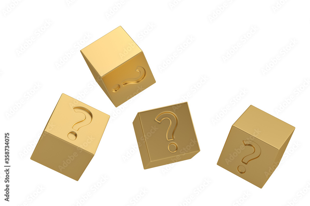 Godl question mark cube isolated on white background. 3D illustration. Godl question mark cube isolated on white background. 3D illustration.