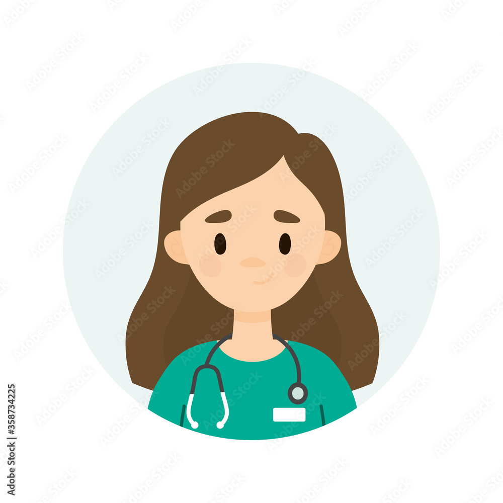 Female doctor character. Avatar of a young female doctor/nurse. Happy doctor/nurse on a white background. Female doctor character. Avatar of a young female doctor/nurse. Happy doctor/nurse on a white background.