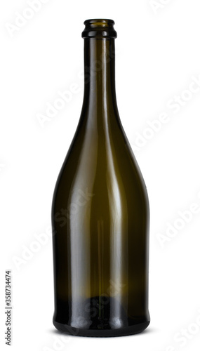 Glass champagne bottle isolated on white background