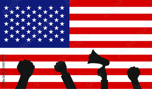 Protest in USA. Illustration with United states of America flag.