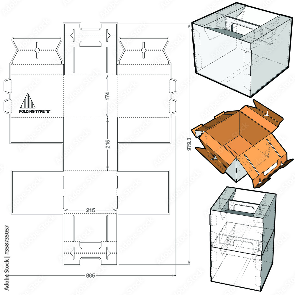 Folding Stackable Box With Handle and Die-cut Pattern. The .eps file is ...