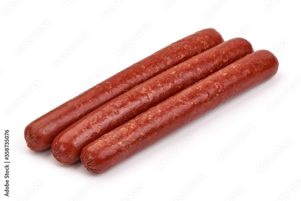 Smoked pork sausages, isolated on white background Smoked pork sausages, isolated on white background