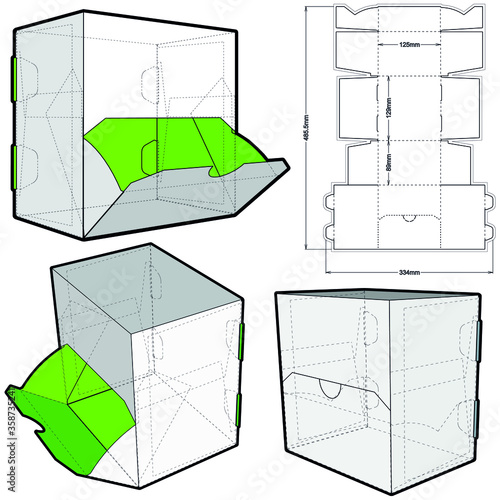 Dispenser Box and Die-cut Pattern. The .eps file is full scale and fully functional. Prepared for real cardboard production.