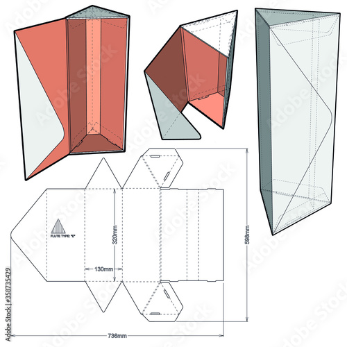 Triangular Self Assembly Packaging and Die-cut Pattern. The .eps file is full scale and fully functional. Prepared for real cardboard production.