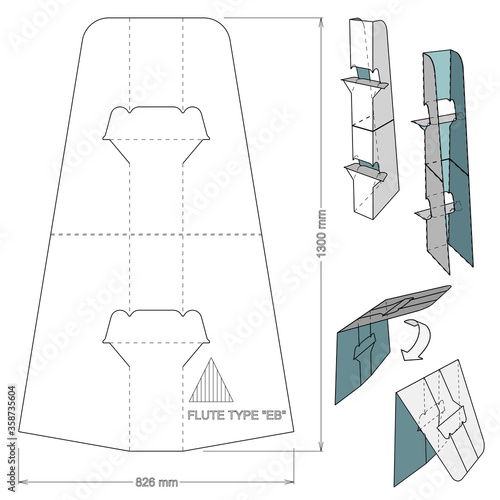 Pedestal Display flute EB and Die-cut Pattern. The .eps file is full scale and fully functional. Prepared for real cardboard production.