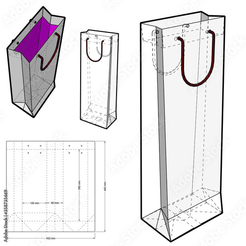 Shopping Bag and Die-cut Pattern. The .eps file is full scale and fully functional. Prepared for real cardboard production.