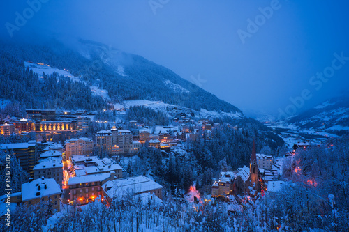 Panorama of the city Bad Gastein in Austria in winter