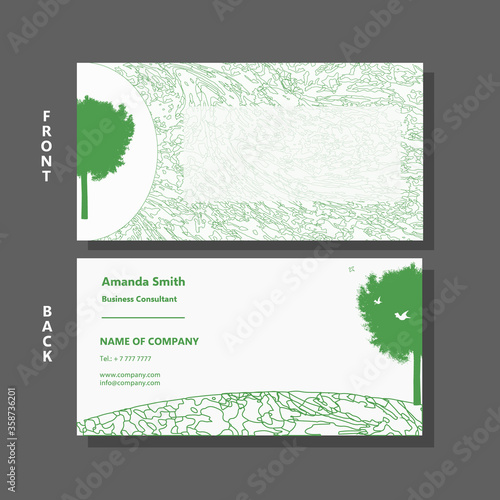 GO GREEN concept design business card. Front and back Eco friendly business card design template. White version.