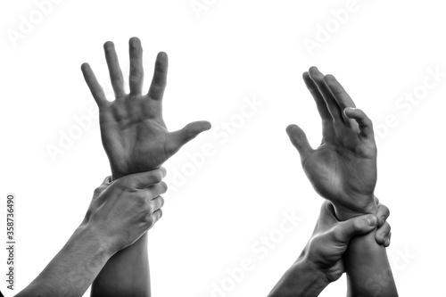 hands of a man on a white background