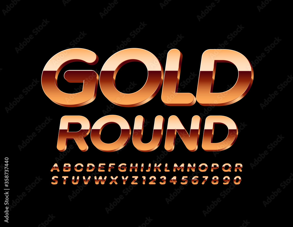 Vector premium sign Gold Round with 3D modern Font. Luxury Alphabet Letters and Numbers