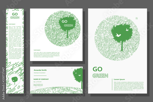 GO GREEN creative concept for poster, flyer and business card design templates, Eco-friendly design business template, vector illustration, white version