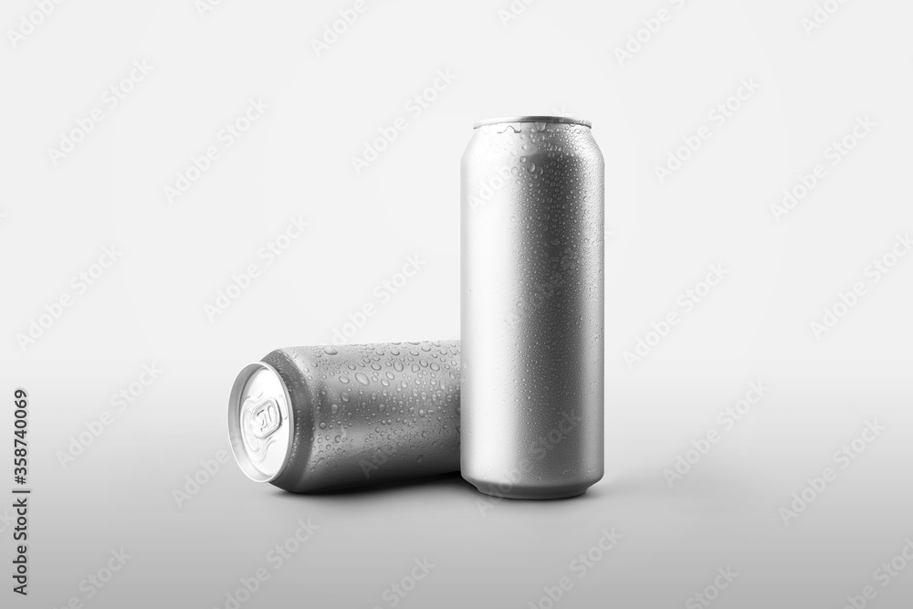 Template carbonate cylindrical containers, standing in the background with shadows, aluminum packaging for a drink. Template carbonate cylindrical containers, standing in the background with shadows, aluminum packaging for a drink.