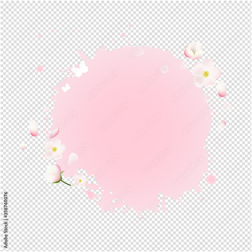 Pink Stain With Flowers Sale Banner Transparent Background With Gradient Mesh, Vector Illustration