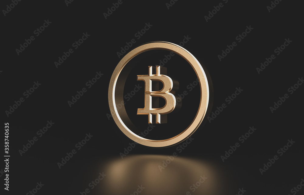 Golden bitcoin digital currency. futuristic digital money 3d icon. Golden bitcoin digital currency. futuristic digital money 3d icon.