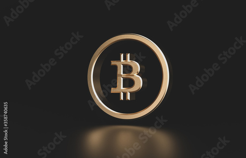 Golden bitcoin digital currency. futuristic digital money 3d icon.