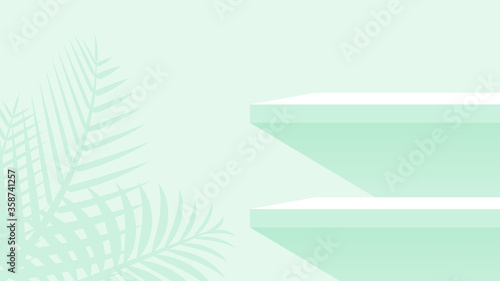 wood plank shelf on wall green pastel soft color, modern shelf for display show on space wall room, cute and chic counter desk panel for decoration, empty table top panel green, background copy space