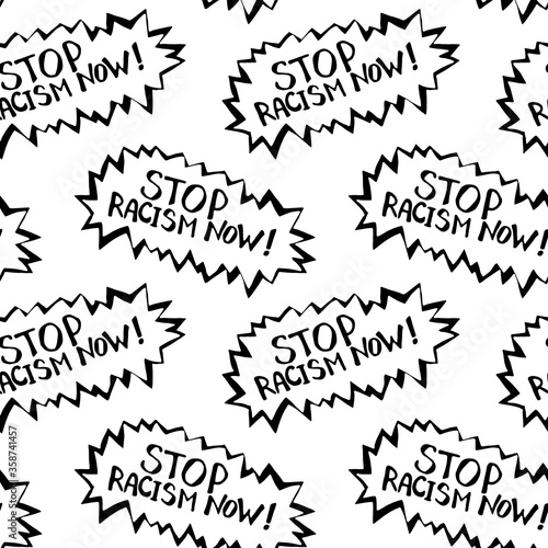 Seamless pattern . Stop racism - vector lettering doodle handwritten on theme of antiracism, protesting against racial inequality and revolutionary design. For flyers, stickers, posters