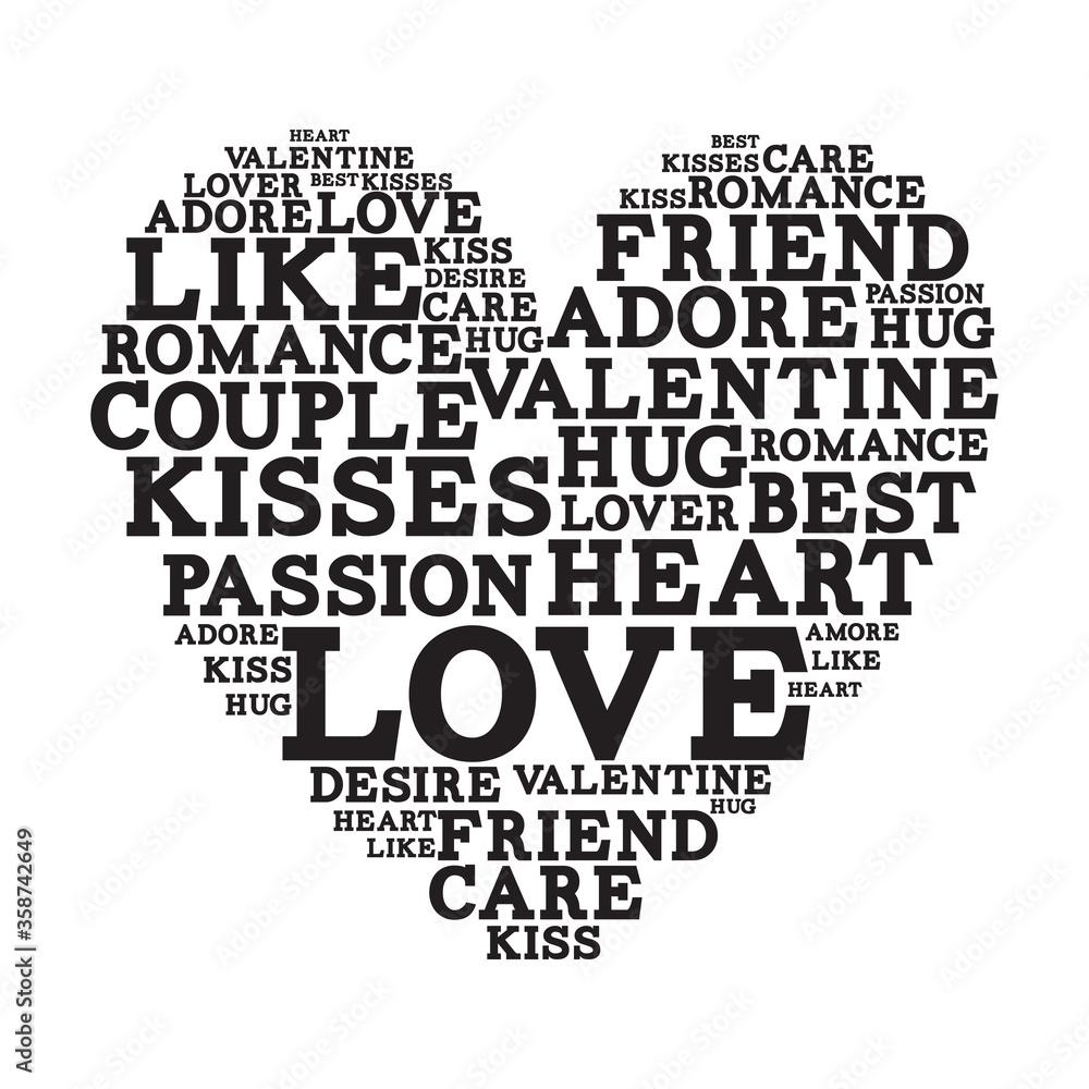 Romantic love heart word cloud for valentines day