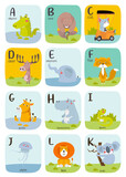 Cute Animal alphabet Vector illustration. Alphabet printable flashcards vector collection with letter A to L.