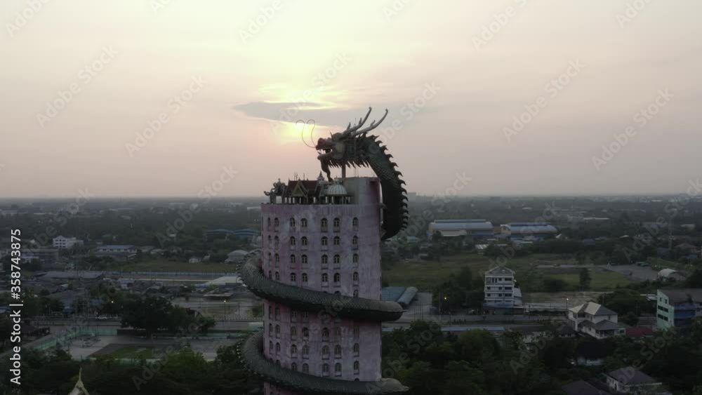 custom made wallpaper toronto digitalAerial Pull Back Giant Dragon Temple Wat Samphran, Sunrise.