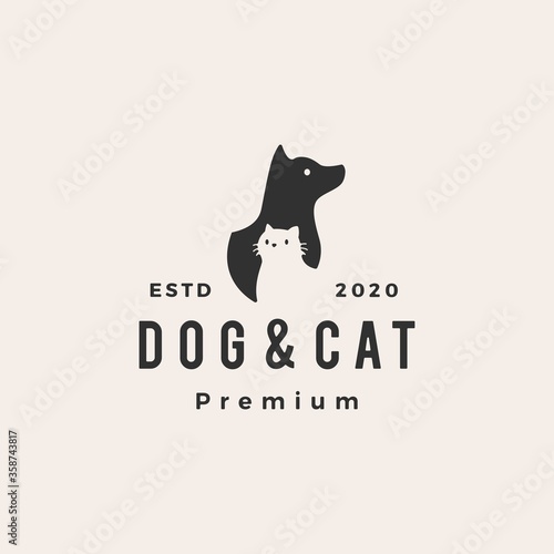 dog cat pet hipster vintage logo vector icon illustration