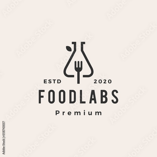 food lab labs fork hipster vintage logo vector icon illustration